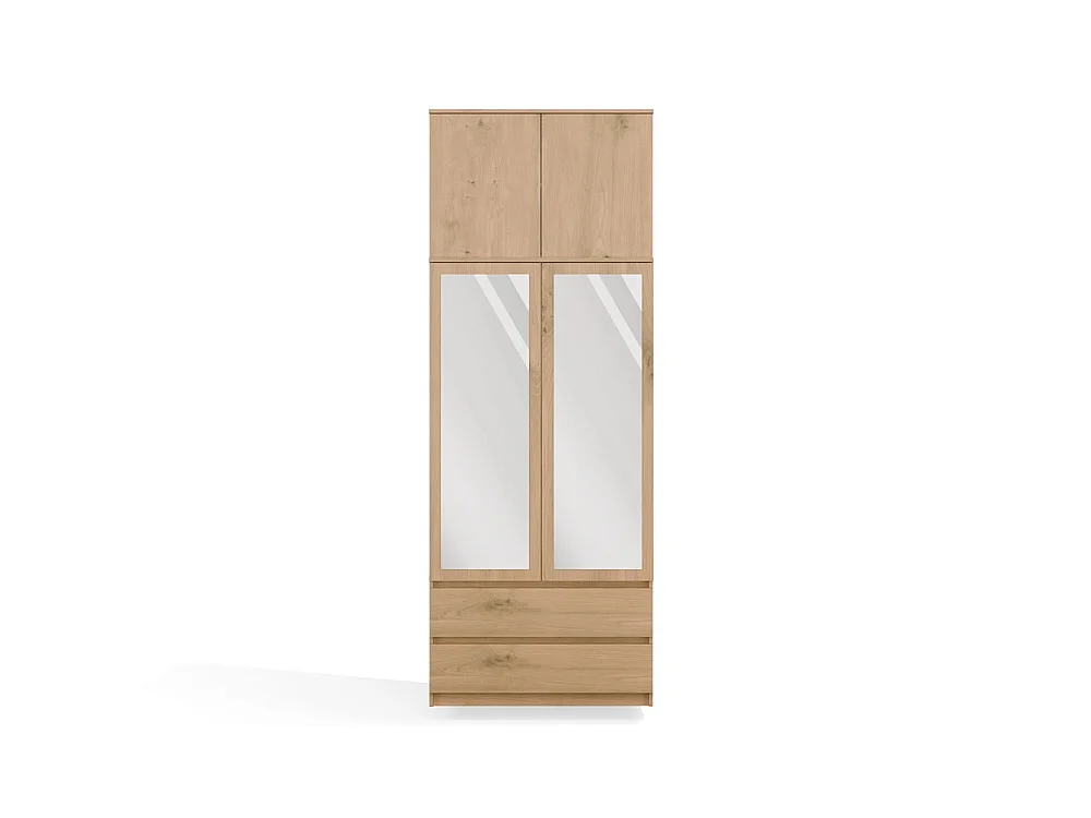 Malwa SS-90L – Armario con espejo y altillo – 2 puertas, 2 cajones – 90 x 240 x 50 cm – Roble Artisan