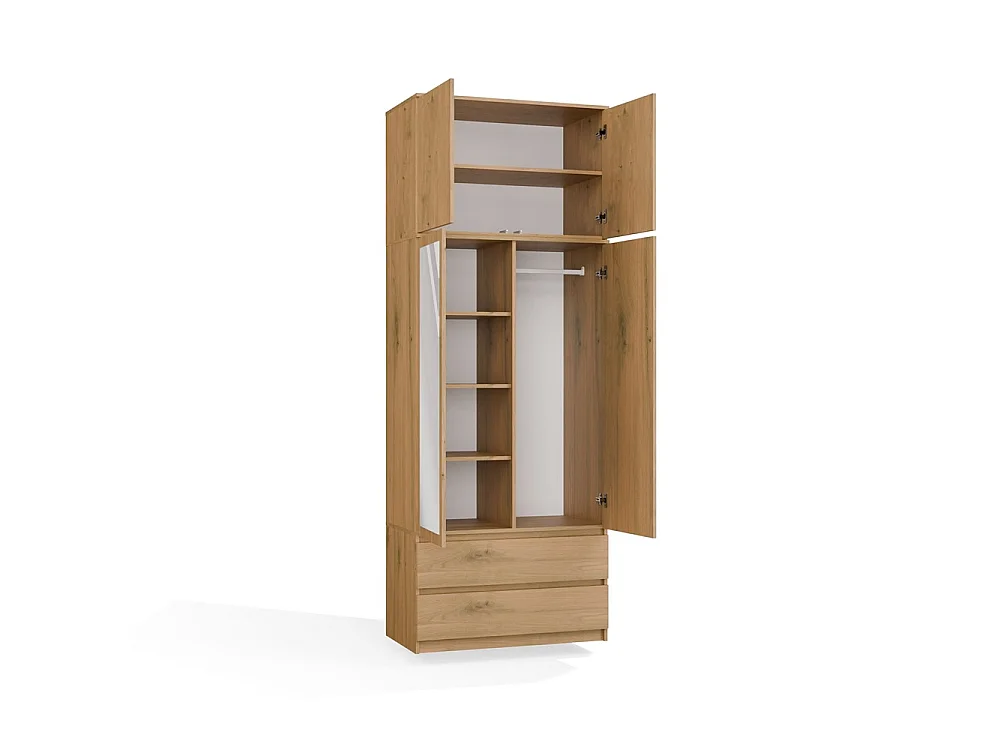 Malwa SS-90L – Armario con espejo y altillo – 2 puertas, 2 cajones – 90 x 240 x 50 cm – Roble Artisan