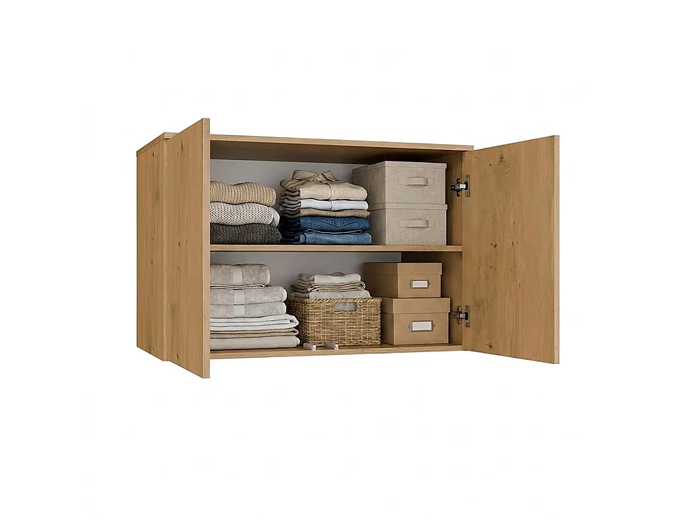 Malwa SS-90L – Armario con espejo y altillo – 2 puertas, 2 cajones – 90 x 240 x 50 cm – Roble Artisan