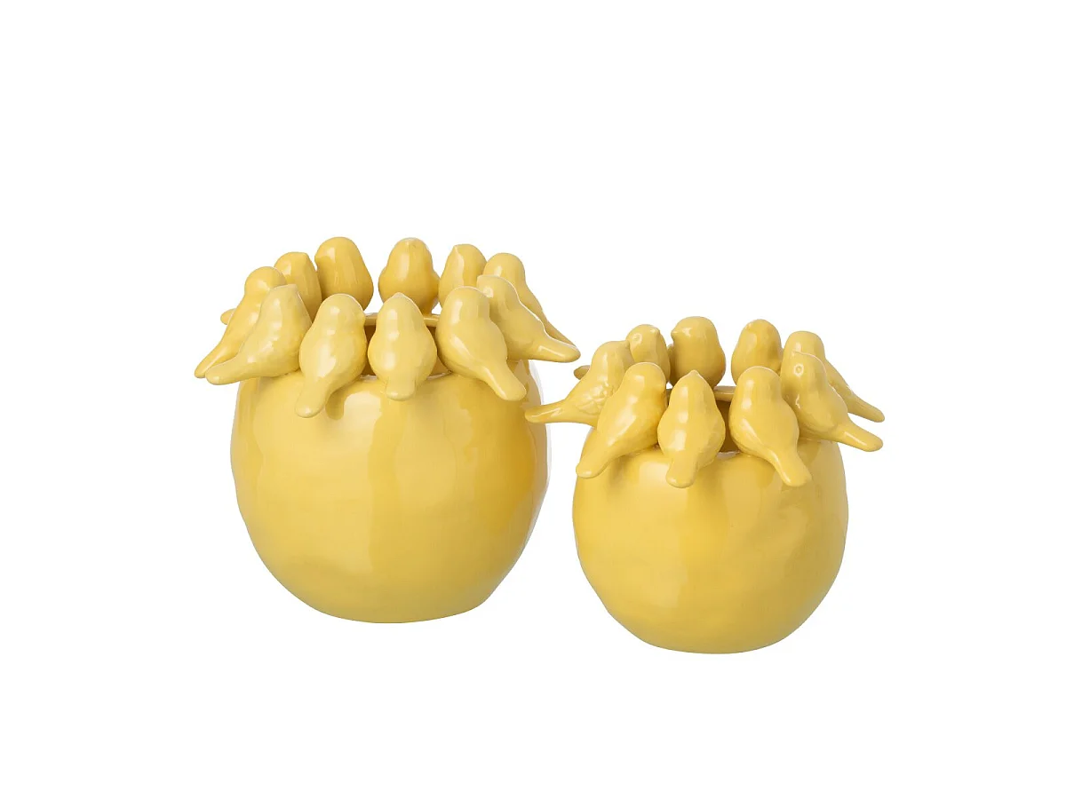 Vase Oiseaux en Grès "Mahaut" 21cm Jaune