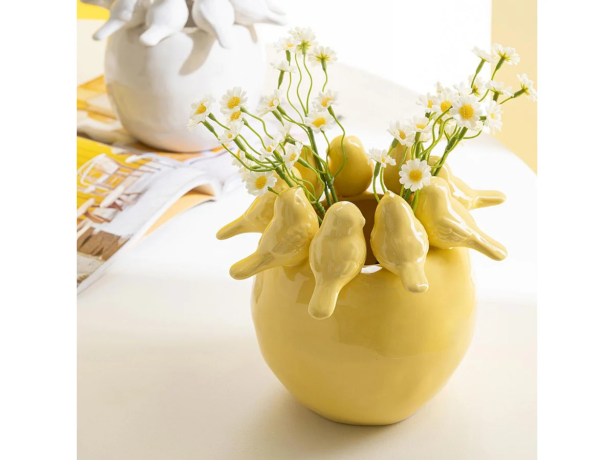 Vase Oiseaux en Grès "Mahaut" 21cm Jaune