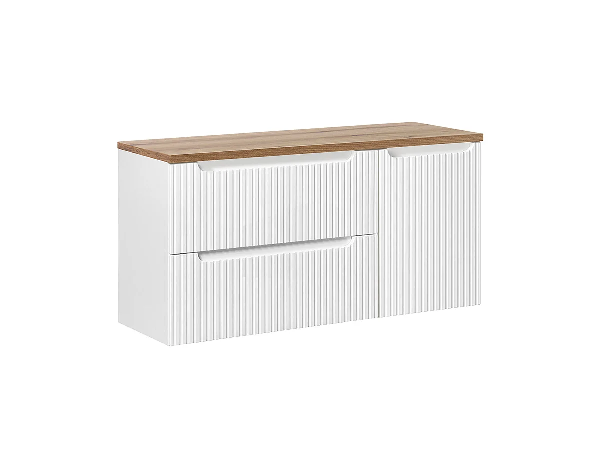 120-cm Vanity Cabinet with Laundry Basket and 2 Drawers—Riva White and Wood