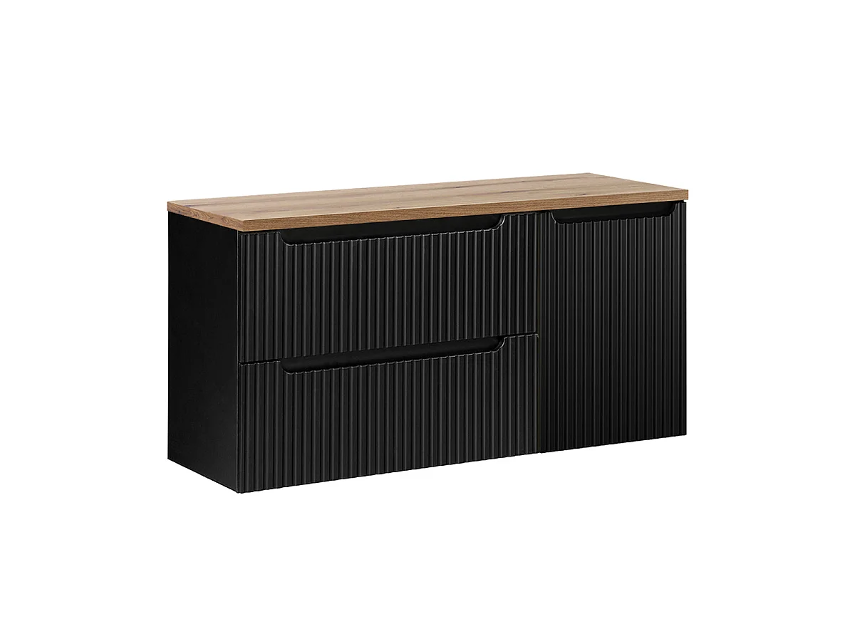 120-cm Vanity Cabinet with Laundry Basket and 2 Drawers—Riva Black and Wood