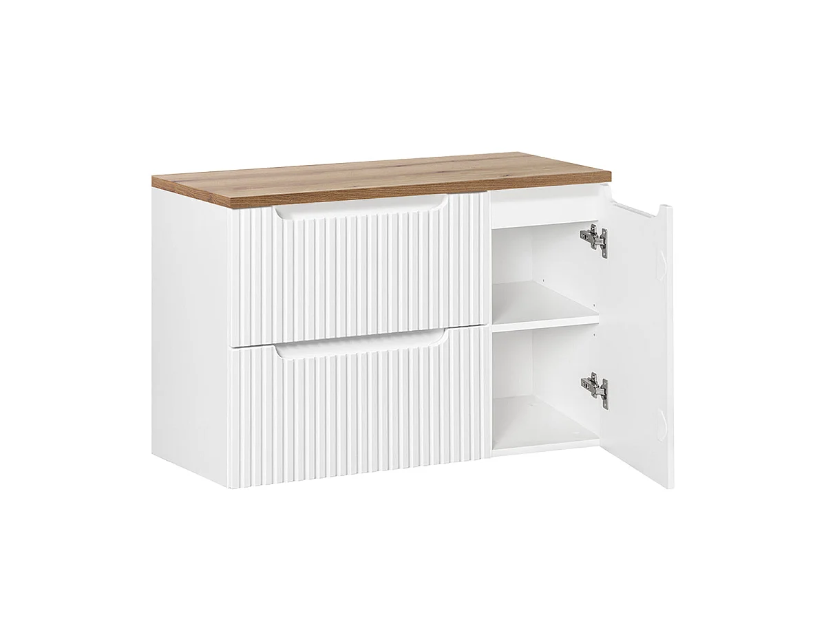 Mobile sottolavabo da 90 cm con 2 cassetti e 1 anta, modello Riva, bianco e legno