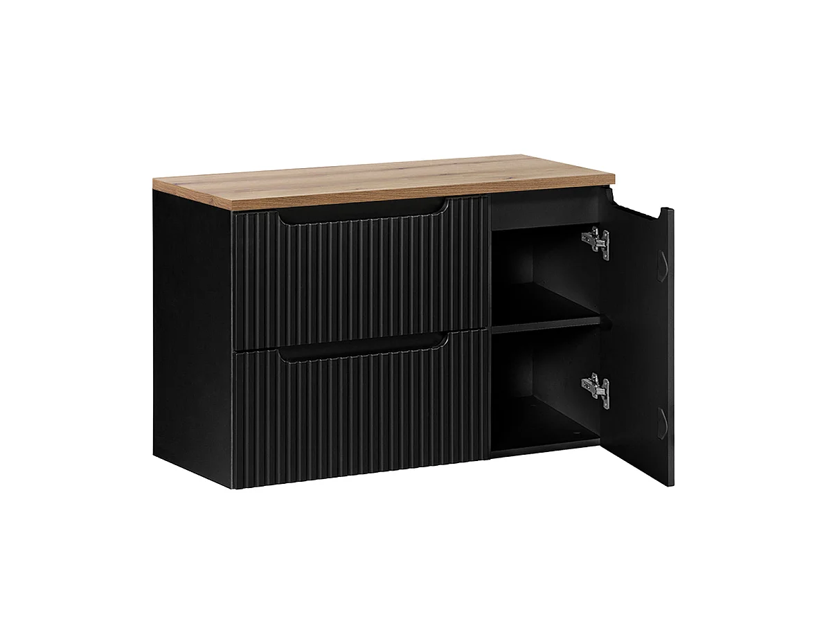 Meuble sous-vasque 90cm 2 tiroirs 1 porte Riva Noir et Bois