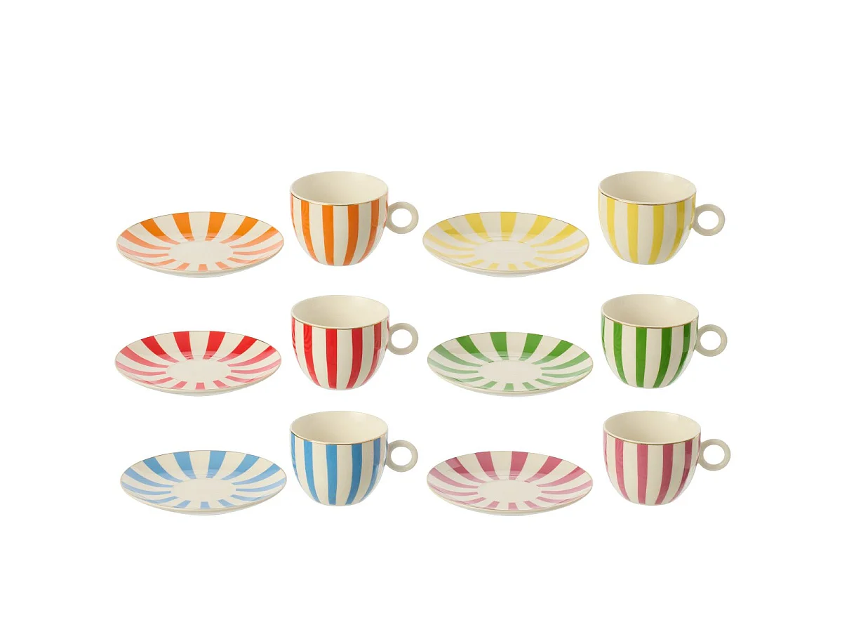 Lot de 6 Tasses & Sous-Tasses "Joachim" 15cm Multicolore