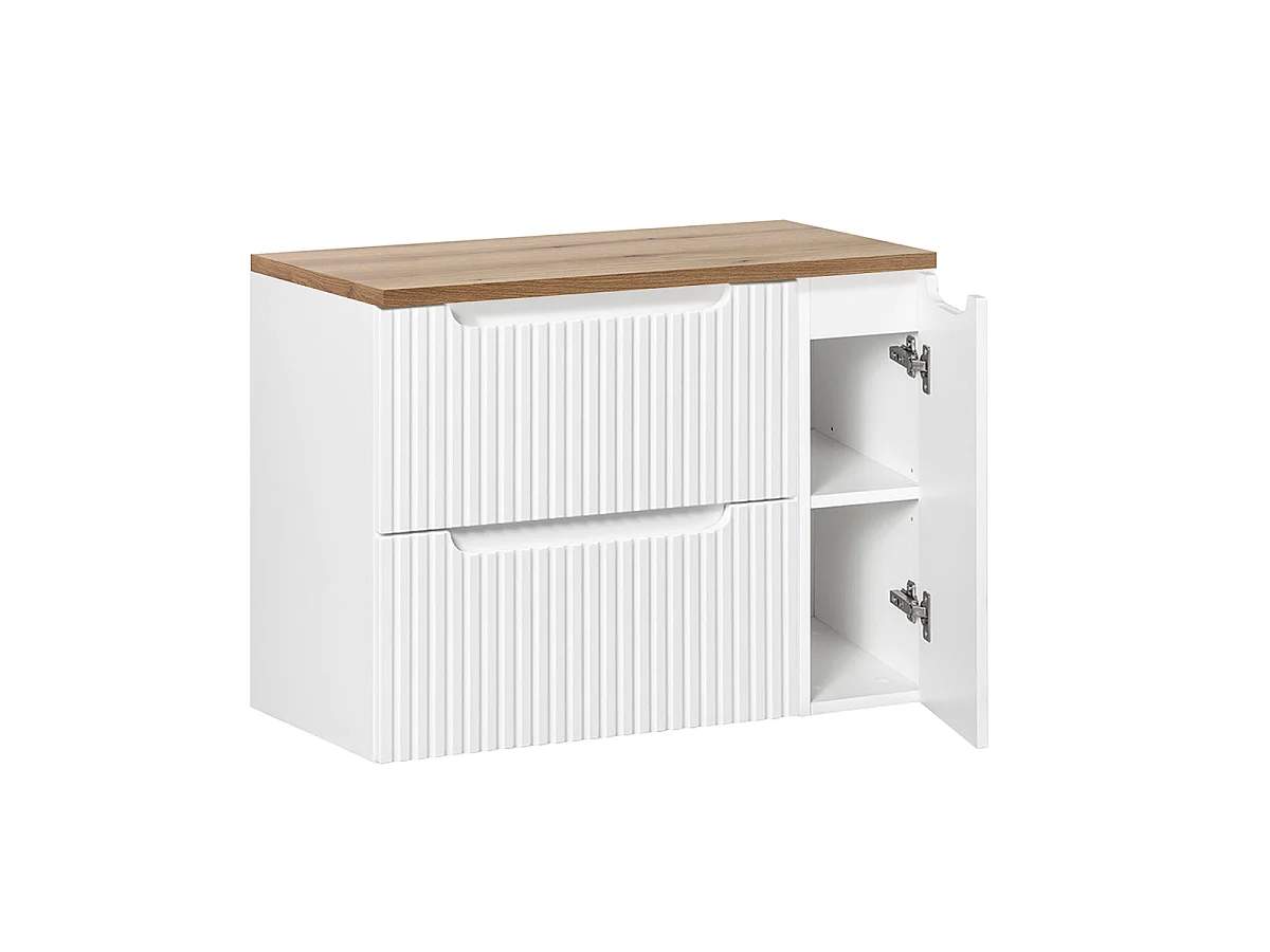 Mobile sottolavabo da 80 cm con 2 cassetti e 1 anta, modello Riva, bianco e legno
