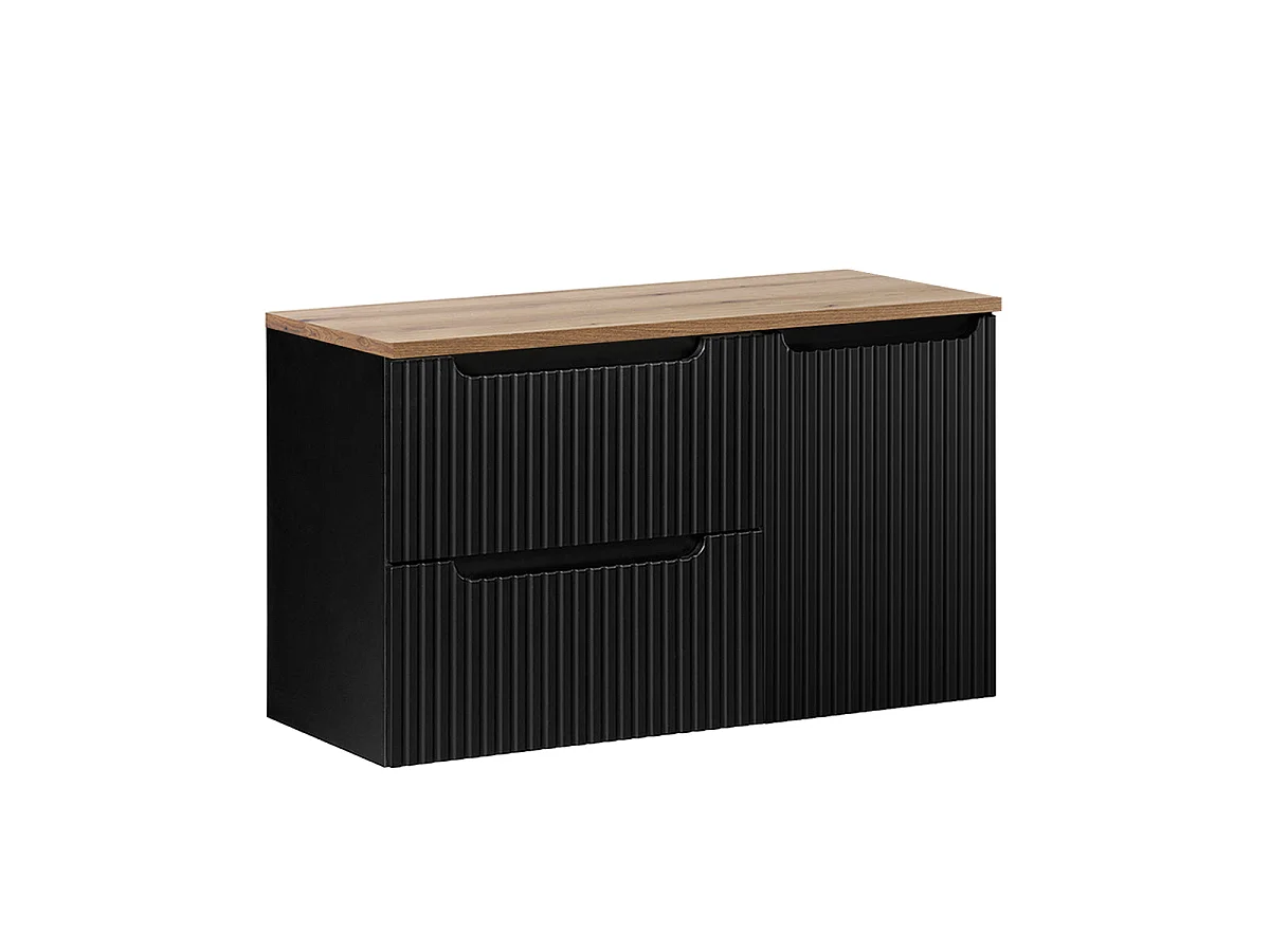 100-cm Vanity Cabinet with Laundry Basket and 2 Drawers, Riva Black and Wood