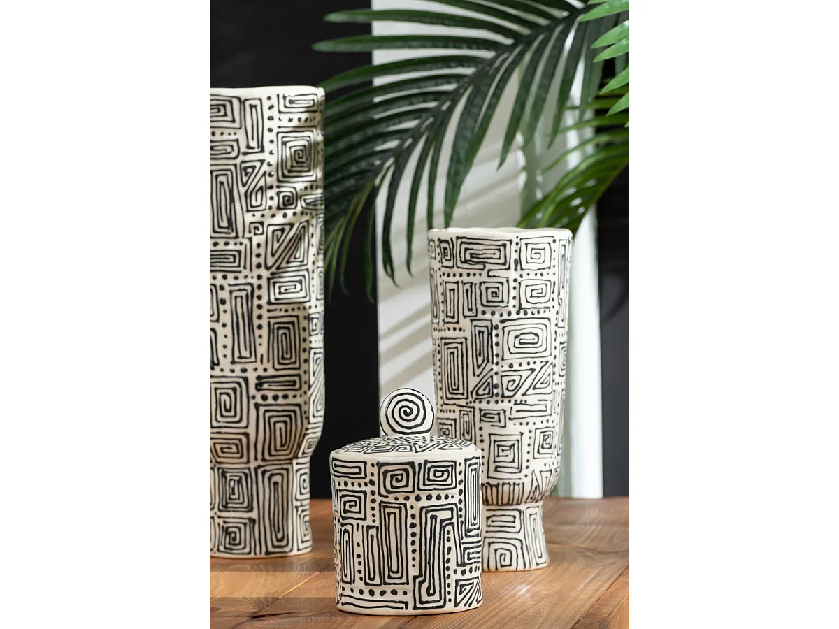 Vase Déco en Porcelaine "Morton" 42cm Blanc & Noir