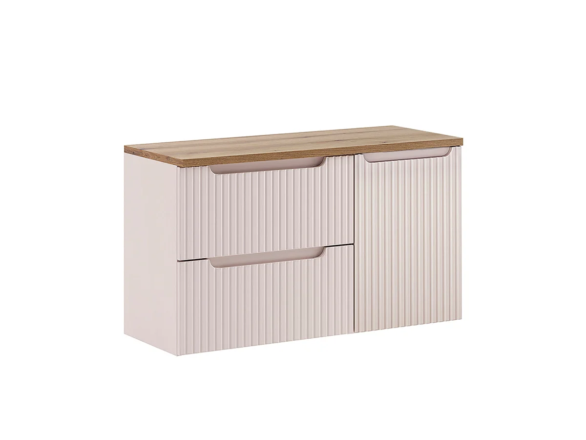 100-cm Vanity Cabinet with Laundry Basket and 2 Drawers, Riva Cashmere and Wood