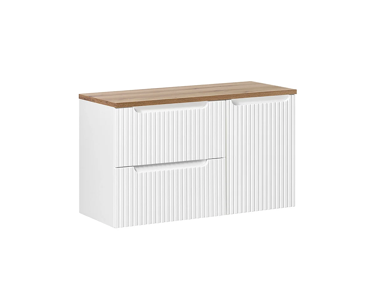 100-cm Vanity Cabinet with Laundry Basket and 2 Drawers—Riva White and Wood