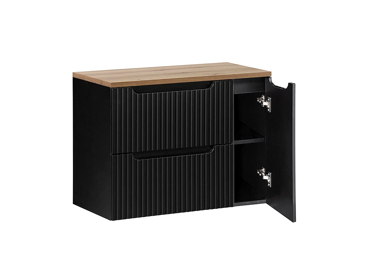 Meuble sous-vasque 80cm 2 tiroirs 1 porte Riva Noir et Bois
