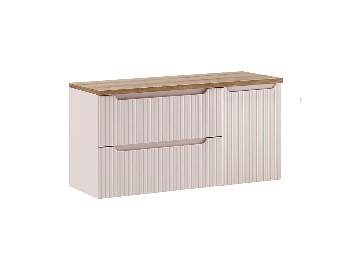 120 cm Vanity Cabinet with Laundry Basket and 2 Drawers—Riva Cashmere and Wood