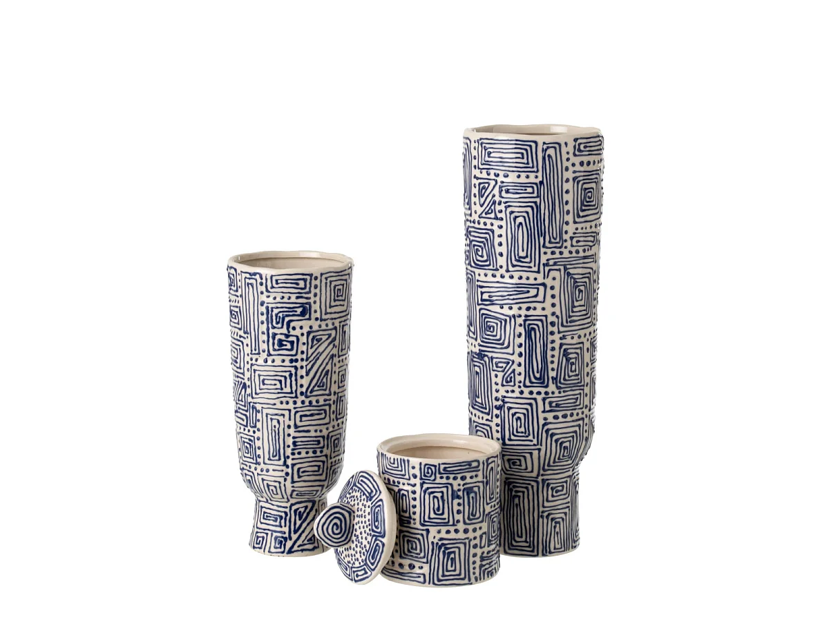 Vase en Porcelaine "Géométrique" 30cm Blanc & Bleu
