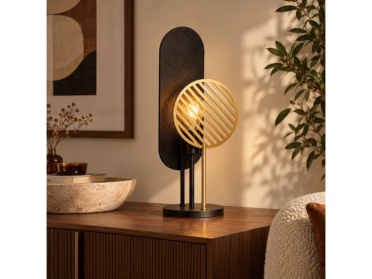 Lampada da tavolo in metallo nero e dorato H45 cm - Totem