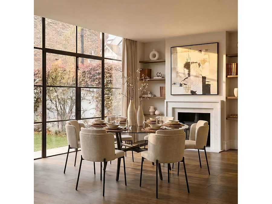 Odeon Dining Chair - Parchment, Contemporary Stainless Steel Base