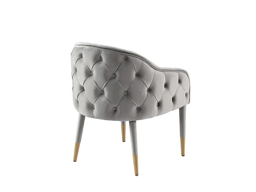 Sophia Dining Chair, Grey Velvet with Brushed Brass Caps