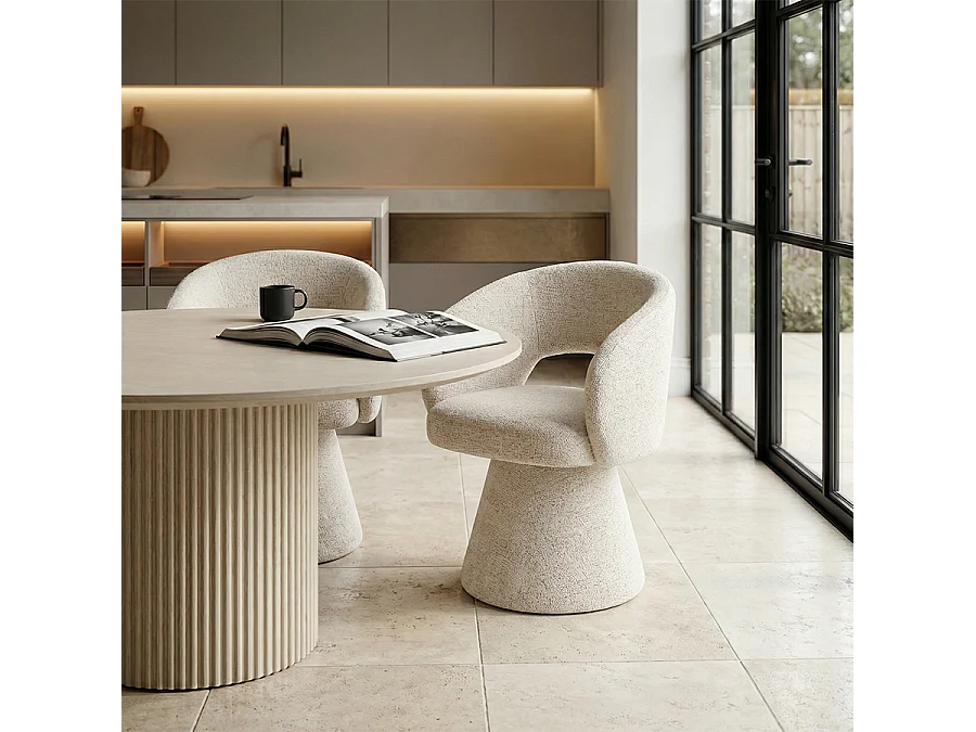 Huxley Swivel Dining Chair - Oatmeal, Chenille Upholstery, Metal Base