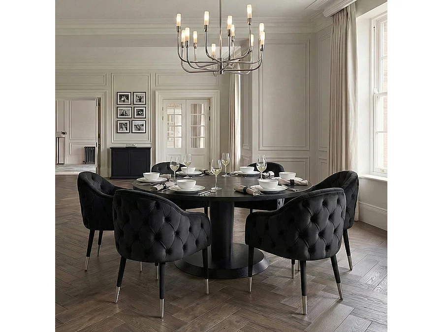 Sophia Velvet Dining Chair Black - Brushed Silver Caps