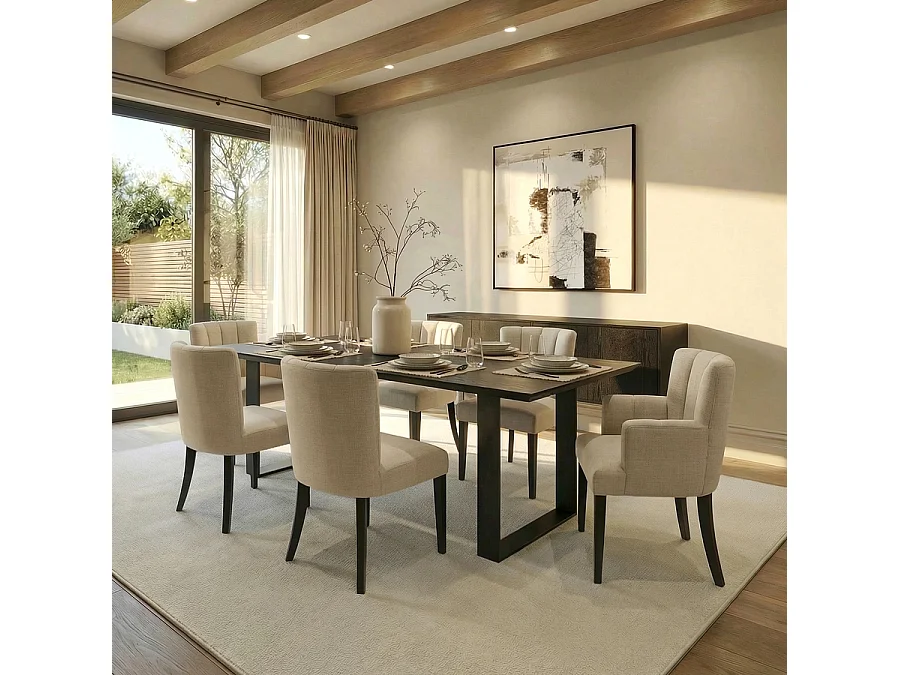 Hatfield Carver Chair - Limestone linen-effect upholstery, matt black ash legs