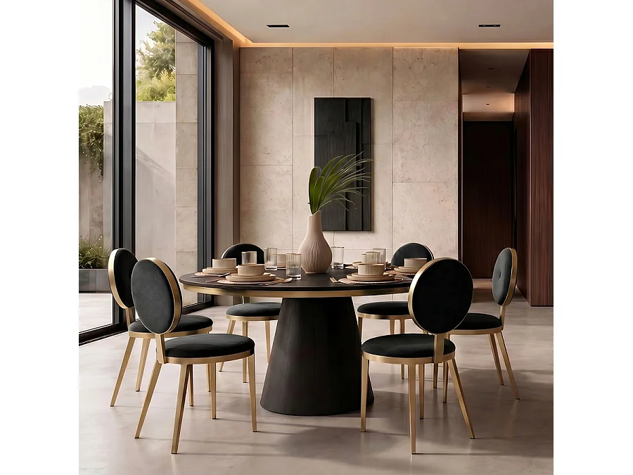 Ravello Dining Chair - Black velvet seat, brass-finish steel frame