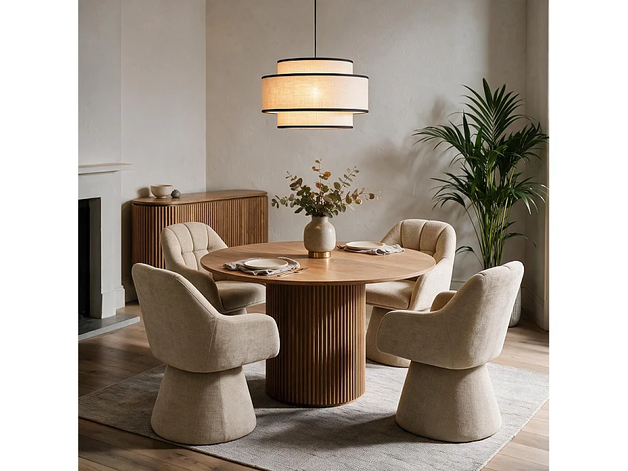 Orbit Dining Chair Sable - Swivel Pedestal, Linen Upholstery, Foam-Padded