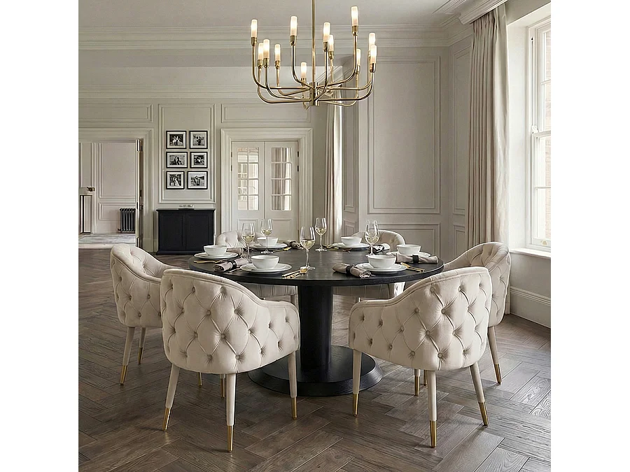 Sophia Dining Chair - Chalk Velvet with Brushed Brass Caps