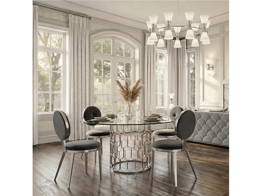 Ravello Dining Chair Silver - Smoke Velvet, Brushed Stainless Steel Frame