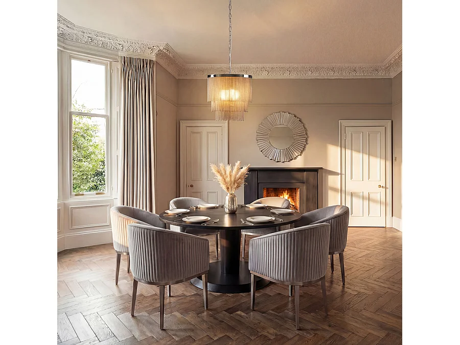 Ella Dining Chair - Dove Grey Velvet - Brushed Silver Base
