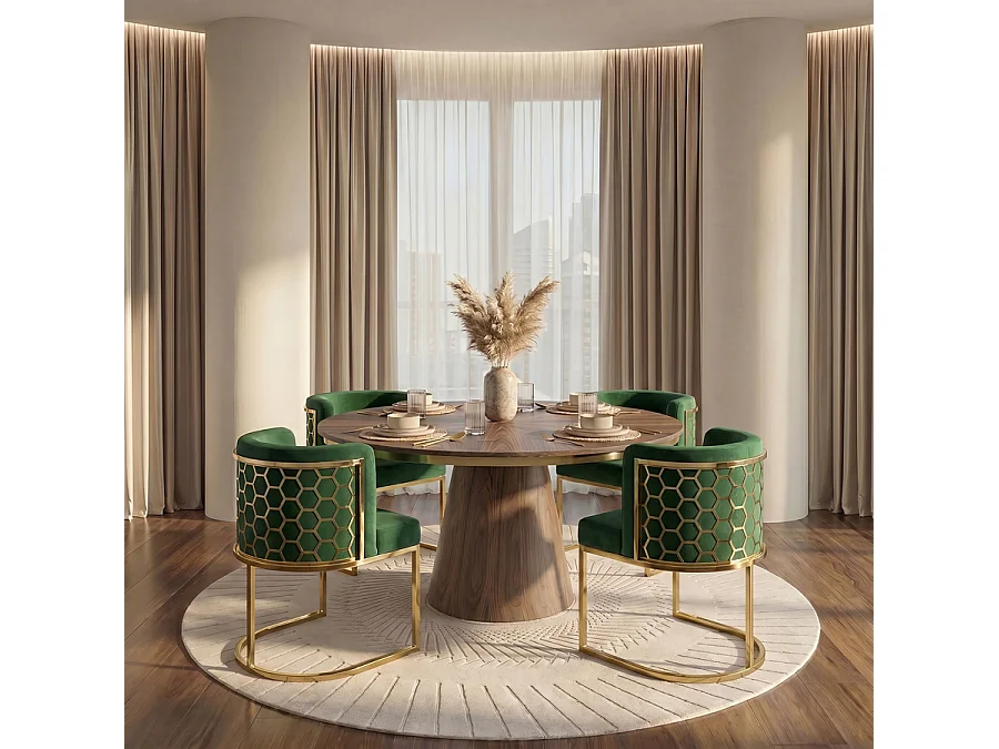 Alveare Dining Chair - Electroplated Brass Frame, Bottle Green Velvet