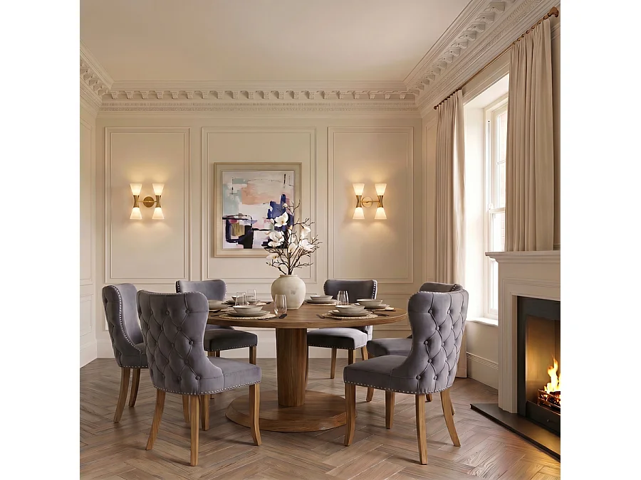 Margonia Dining Chair Storm Grey - Velvet upholstery, Ash legs
