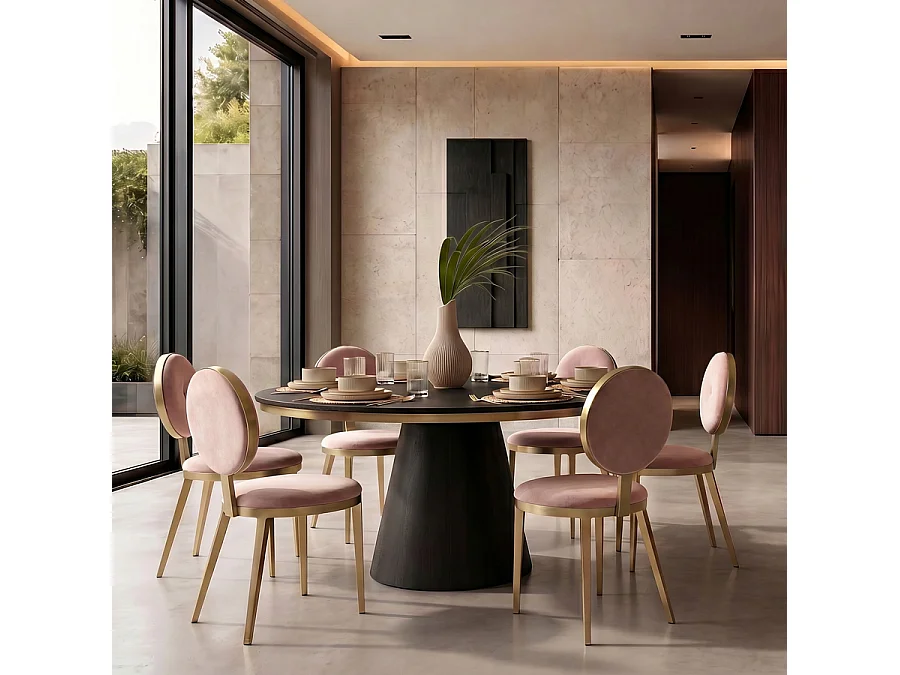 Ravello Dining Chair Blush Pink - Velvet Seat, Brass Electroplated Steel Frame