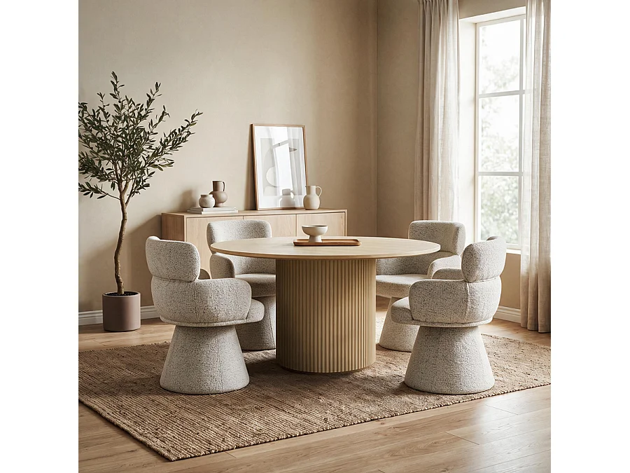 Zuno Swivel Dining Chair - Birch, Upholstered Pedestal Base, 360° Swivel
