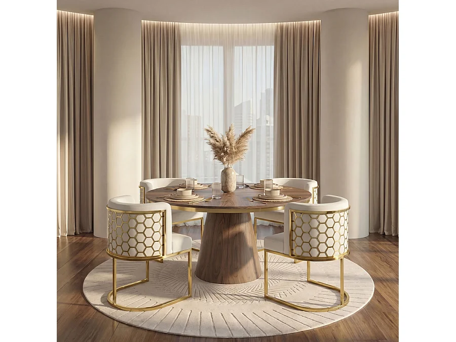 Alveare Dining Chair - Electroplated Brass Frame, Chalk Velvet