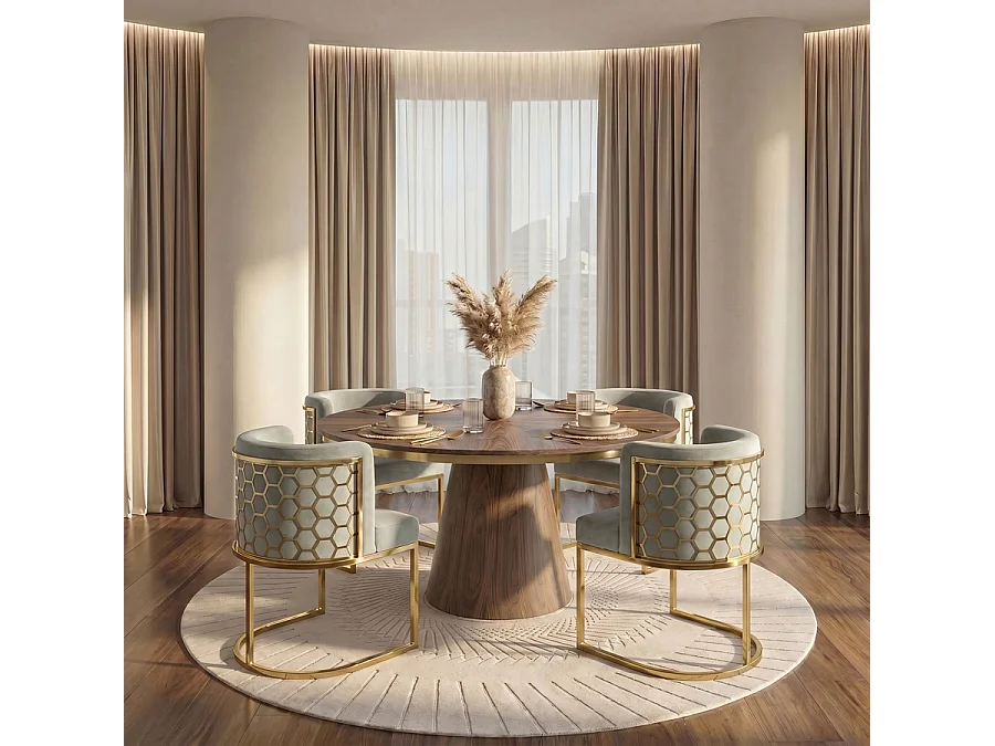 Alveare Dining Chair - Electroplated Brass Frame, Jade Velvet