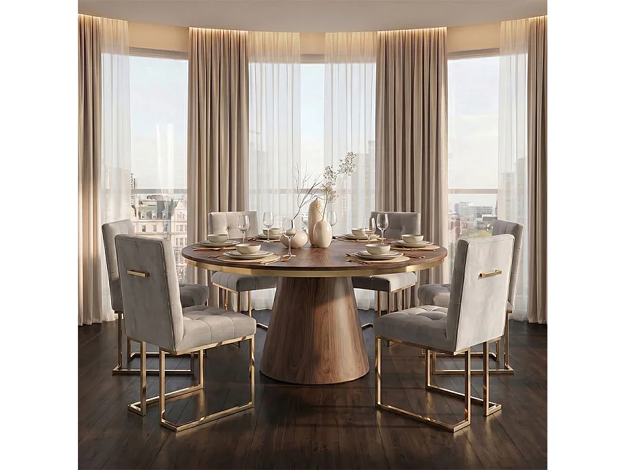 Lorenzo Dining Chair - Dove Grey, Velvet Upholstery with Polished Brass Steel Legs
