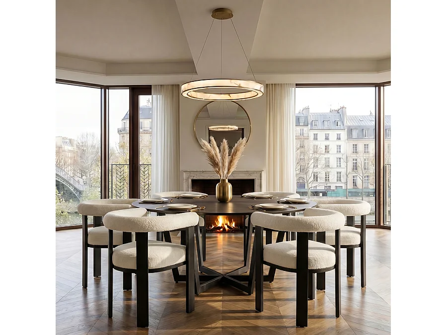 Nyx Dining Chair - Ivory Chenille, Solid Ash Frame with Matt Black Finish