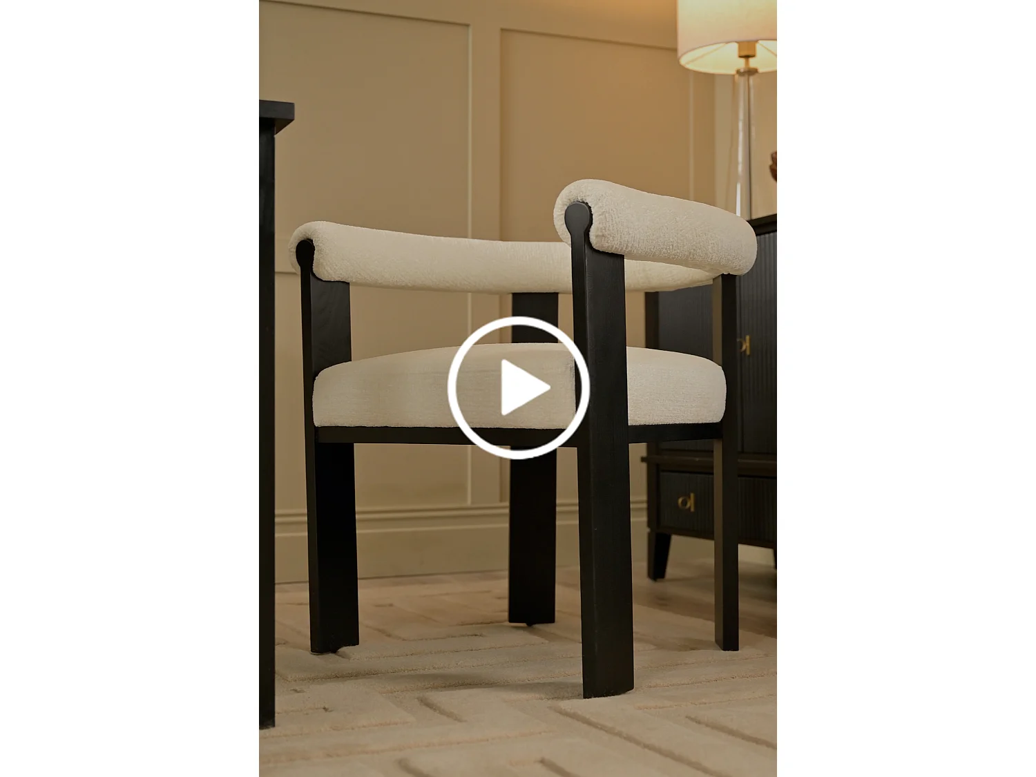 Nyx Dining Chair - Ivory Chenille, Solid Ash Frame with Matt Black Finish