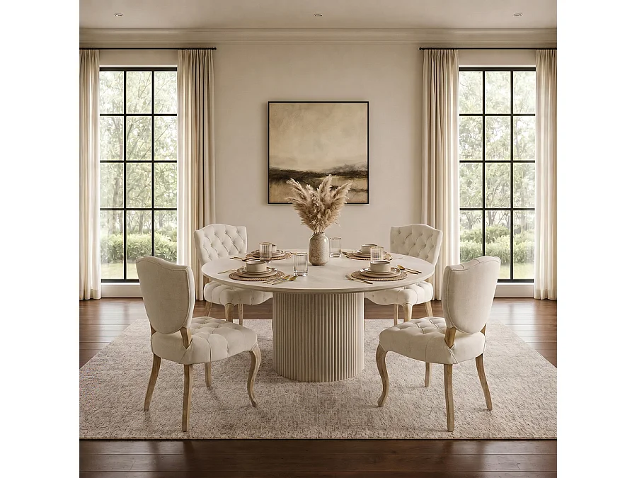 Francois Limed Oak French Dining Chair - Oatmeal Upholstery, Solid Oak Frame