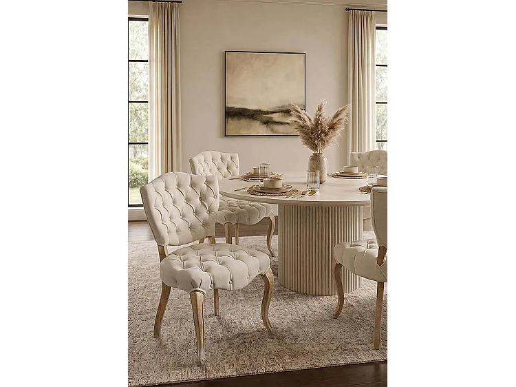 Francois Limed Oak French Dining Chair - Oatmeal Upholstery, Solid Oak Frame