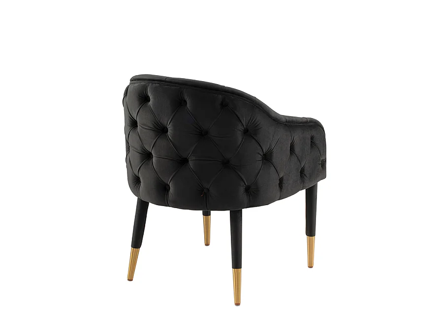 Sophia Dining Chair - Black Velvet, Deep Buttoned Back, Brushed Brass Caps