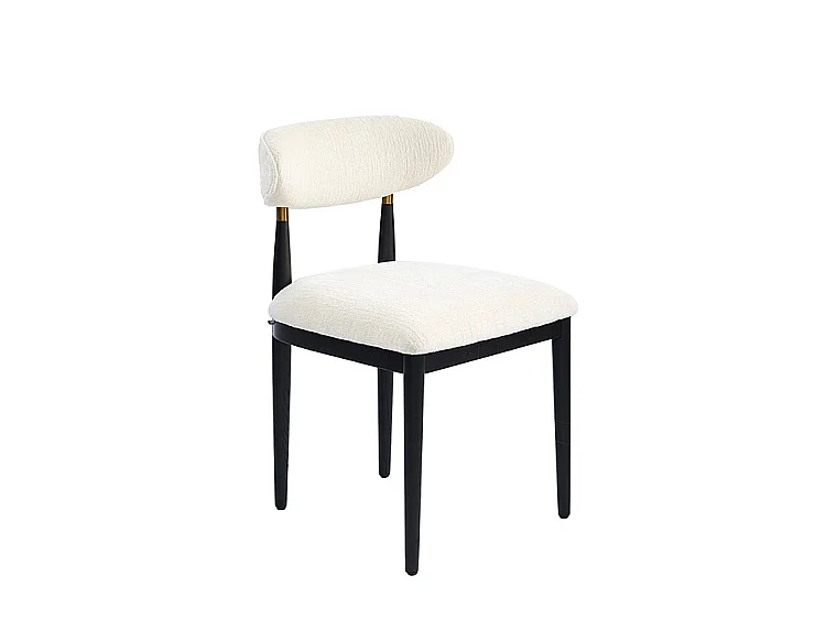 Celeste Dining Chair - Contemporary Ivory Chenille, Black Stained Ash Frame, Brass Accents