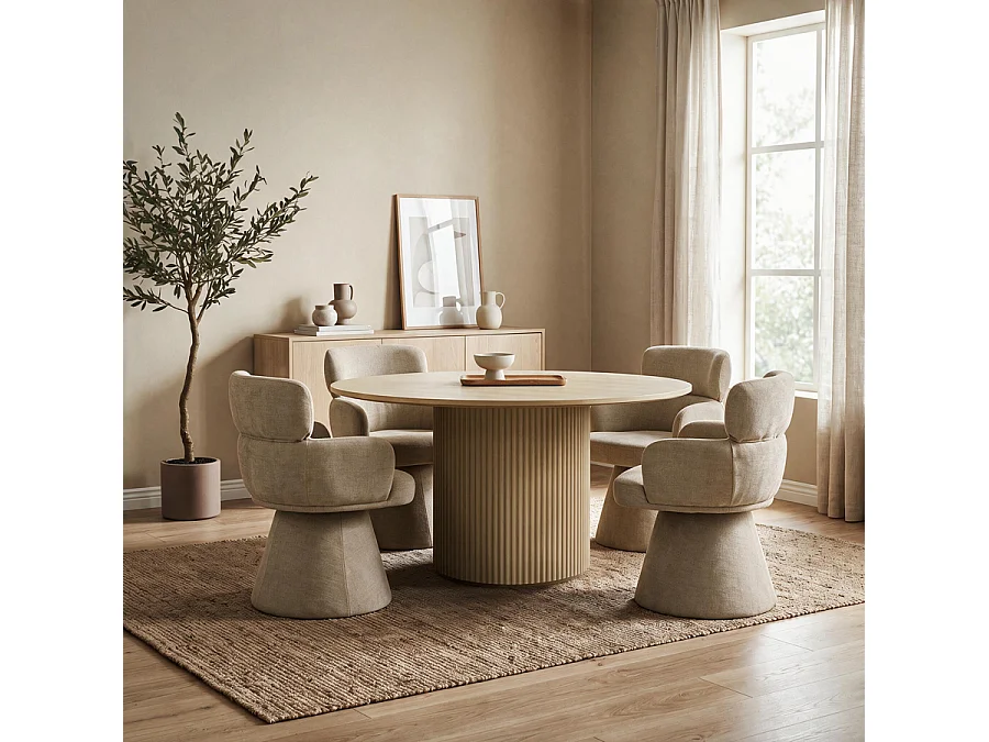 Zuno Swivel Dining Chair - Sable, Upholstered Pedestal Base, 360° Swivel