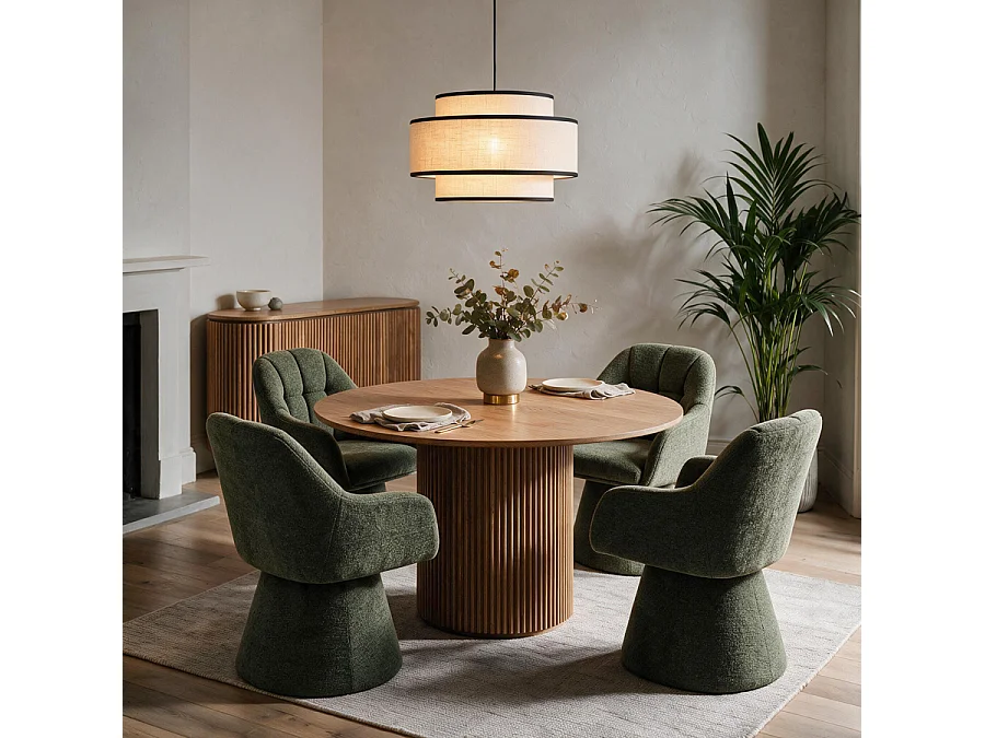 Orbit Dining Chair in Fern - Swivel Chenille Armchair with Metal Pedestal Base