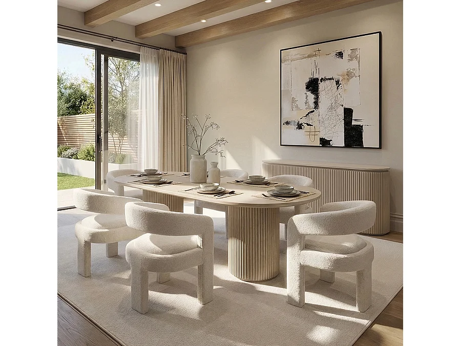 Santini Sculptural Dining Chair - Ivory Borg, Solid Ash Base