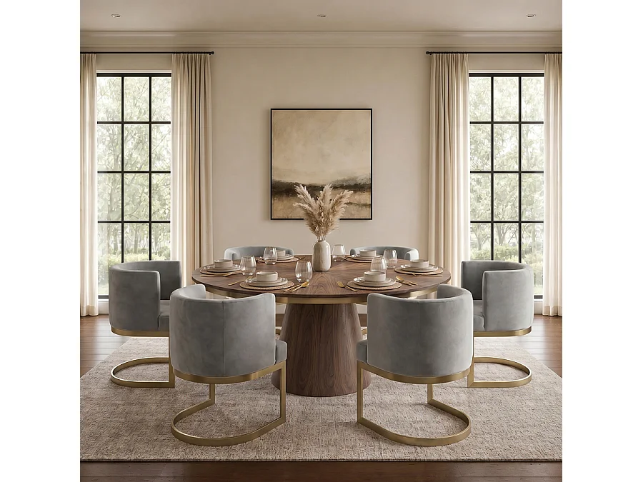 Lasco Mid-Century Dining Chair Dove Grey - Velvet Upholstery, Brushed Brass Base