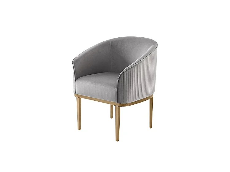 Ella Dining Chair Dove Grey - Velvet Upholstery - Brass Brushed Stainless Steel Base