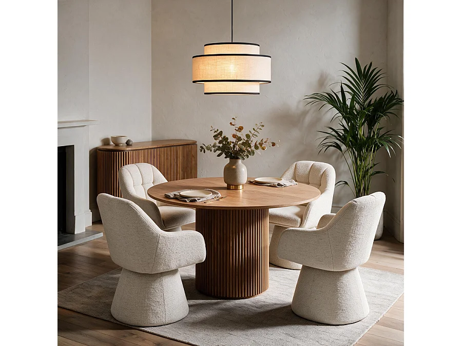 Orbit Dining Chair, Oatmeal - Swivel Chenille Seat with Pedestal Base