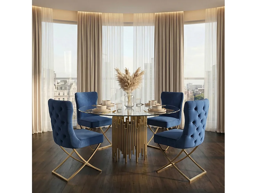 Wexler Navy Dining Chair - Brushed Brass Stainless Steel Base