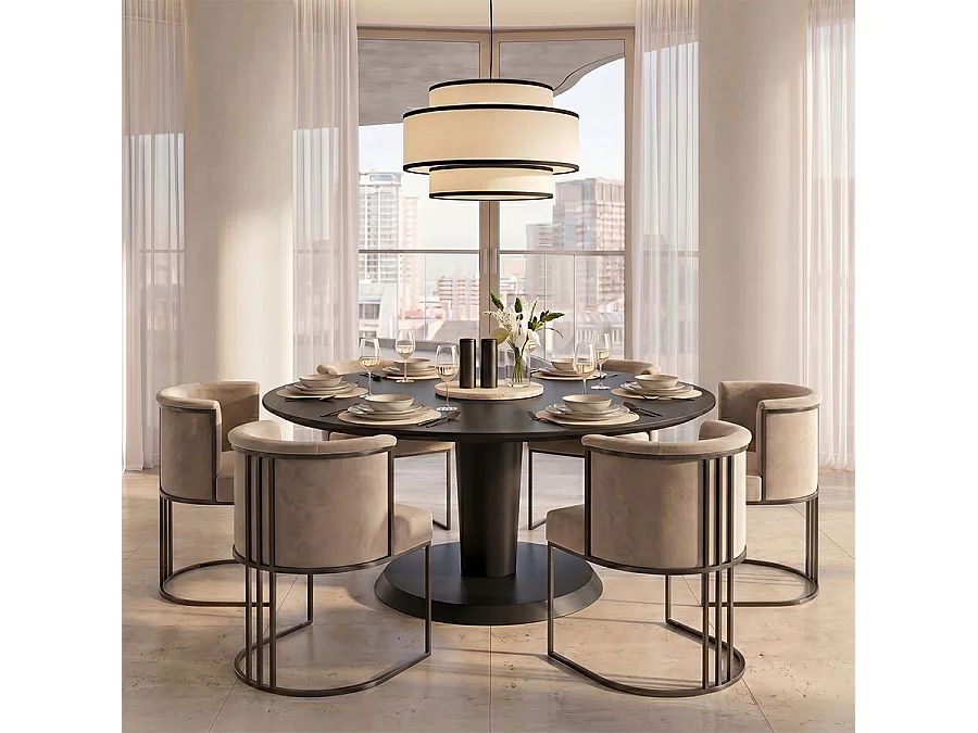 Aria Art Deco Dining Chair Taupe Velvet - Black Powder-Coated Steel Frame